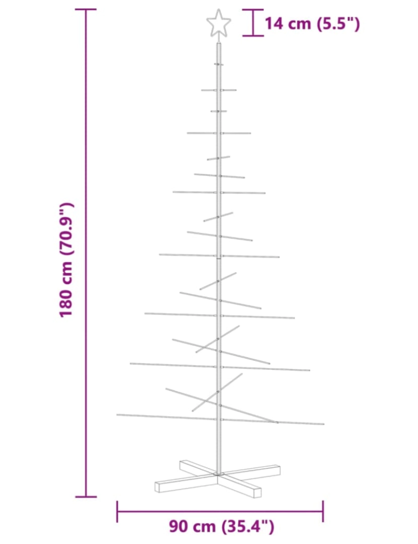 imagem de vidaXL Árvore de Natal de metal com base em madeira 180 cm preto8