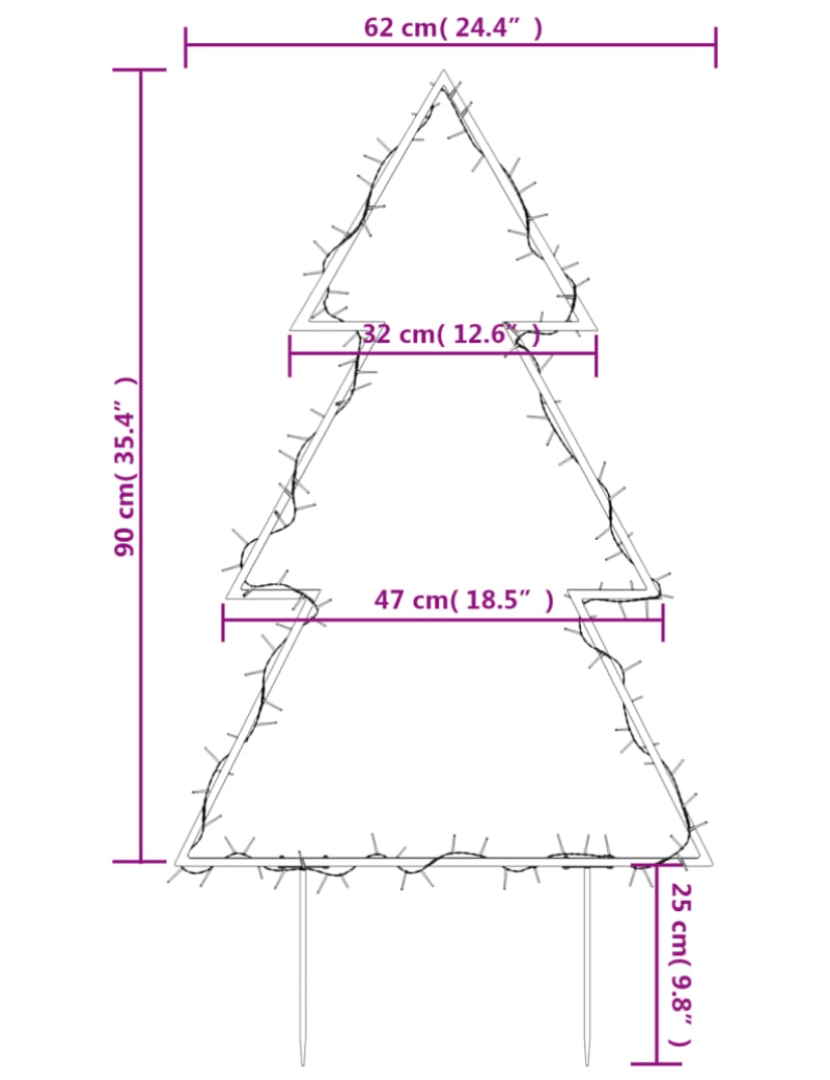 imagem de vidaXL Decoração árvore de Natal c/ luz e estacas 115 luzes LED 90 cm11