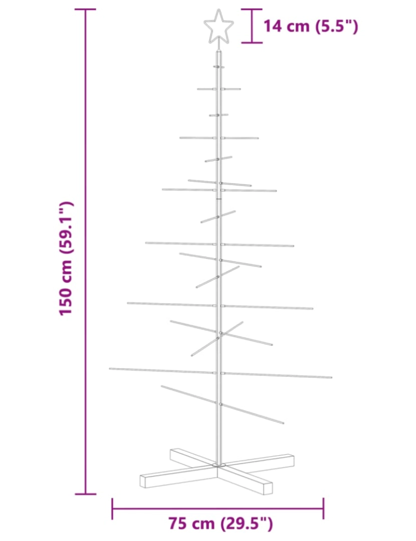 imagem de vidaXL Árvore de Natal de metal com base em madeira 150 cm preto8