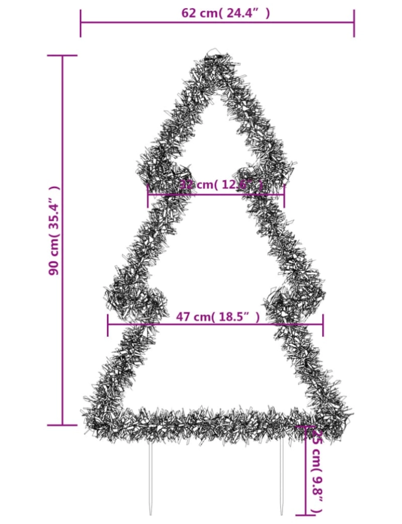 imagem de vidaXL Decoração árvore de Natal c/ luz e estacas 115 luzes LED 90 cm11