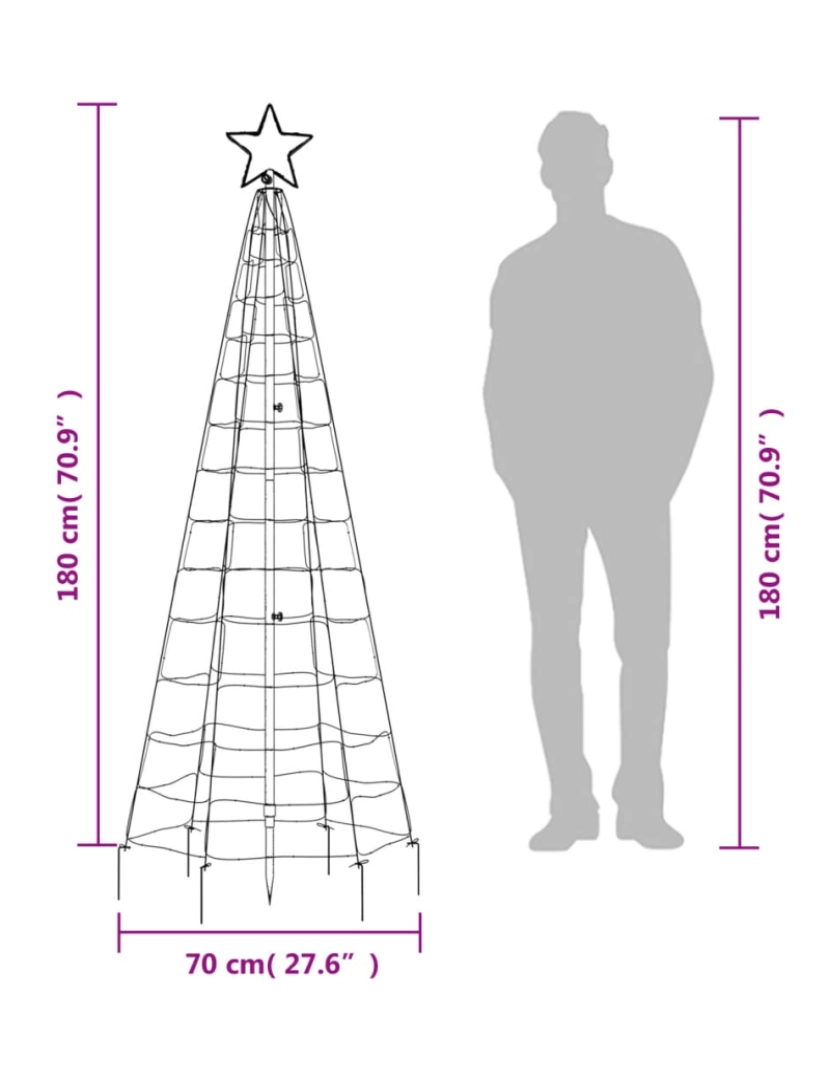 imagem de vidaXL Árvore de Natal luminosa c/ estacas 220 LED 180cm branco quente11