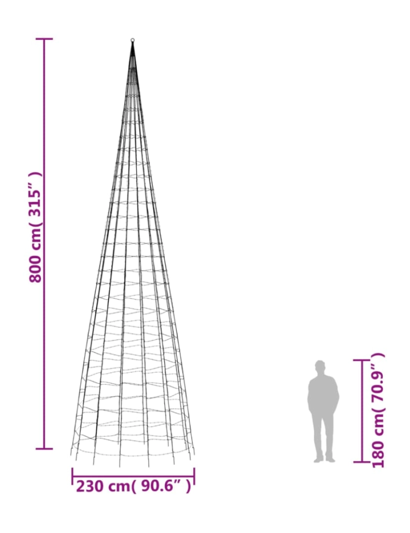 imagem de vidaXL Iluminação árvore Natal em mastro 3000 LEDs 800 cm branco frio11