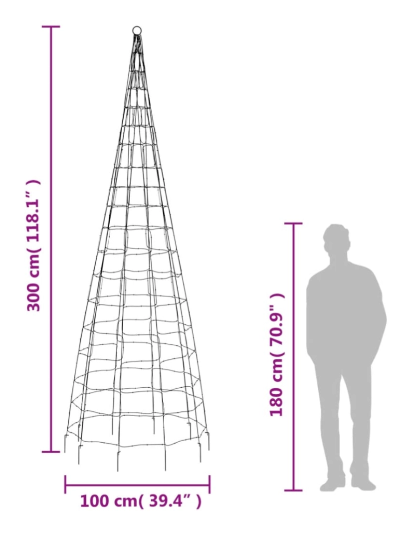 imagem de vidaXL Iluminação árvore Natal em mastro 550 LEDs 300 cm branco quente11