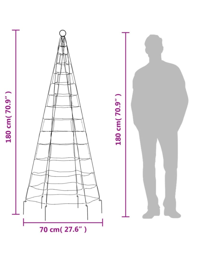 imagem de vidaXL Iluminação árvore Natal em mastro 200 luzes LED 180 cm colorido11