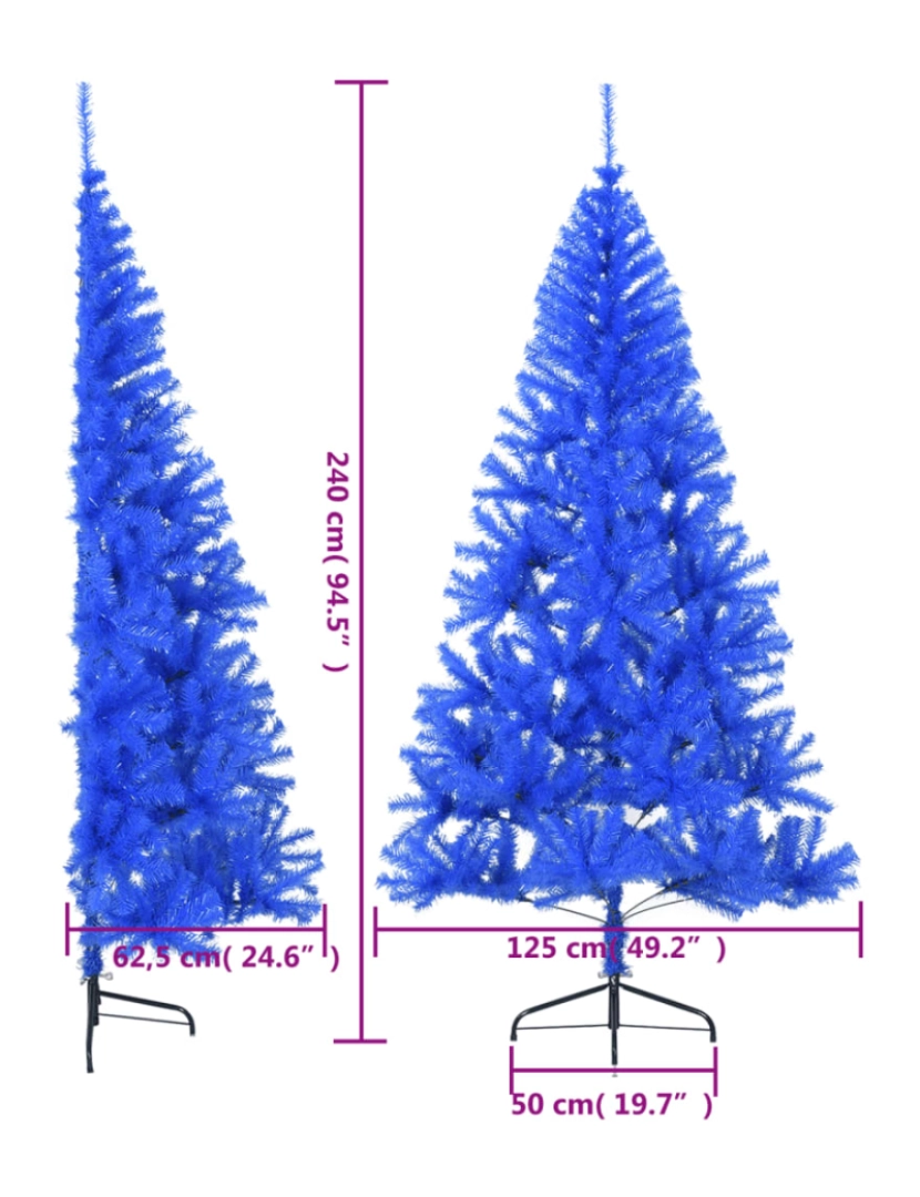 imagem de vidaXL Meia árvore de Natal artificial com suporte 240 cm PVC azul10