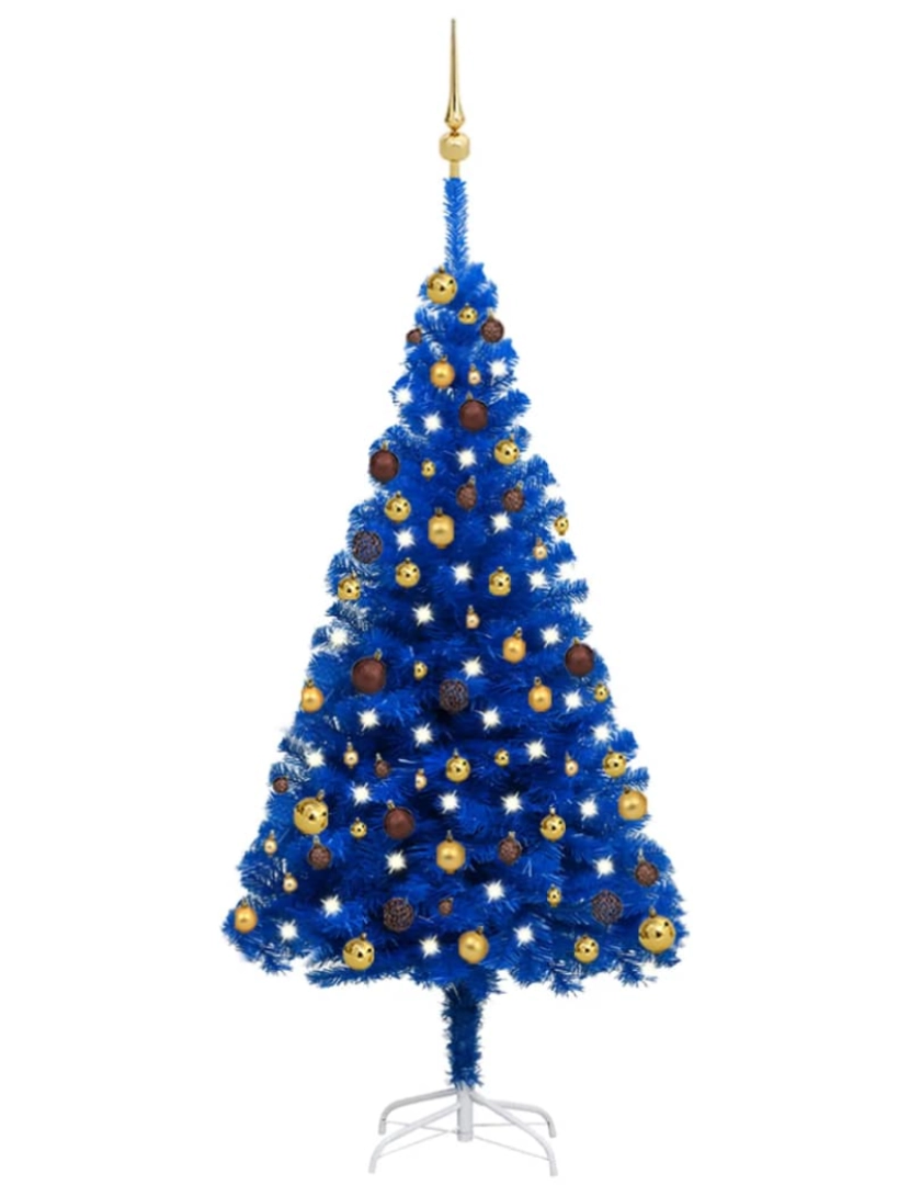 imagem de vidaXL Árvore Natal artificial pré-iluminada c/ bolas 150cm PVC azul2