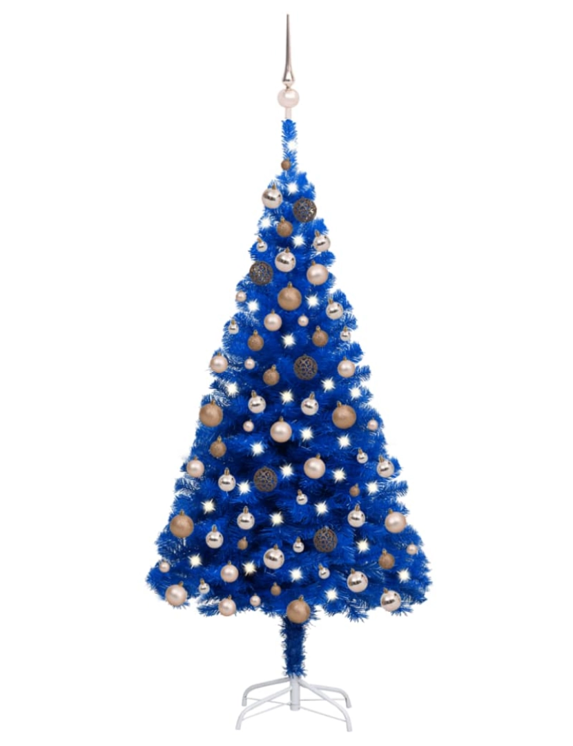 imagem de vidaXL Árvore Natal artificial pré-iluminada c/ bolas 180cm PVC azul2