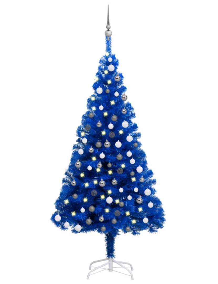 imagem de vidaXL Árvore Natal artificial pré-iluminada c/ bolas 120cm PVC azul2