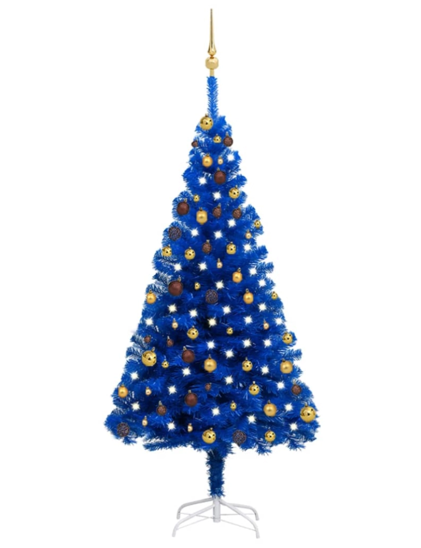 imagem de vidaXL Árvore Natal artificial pré-iluminada c/ bolas 180cm PVC azul2