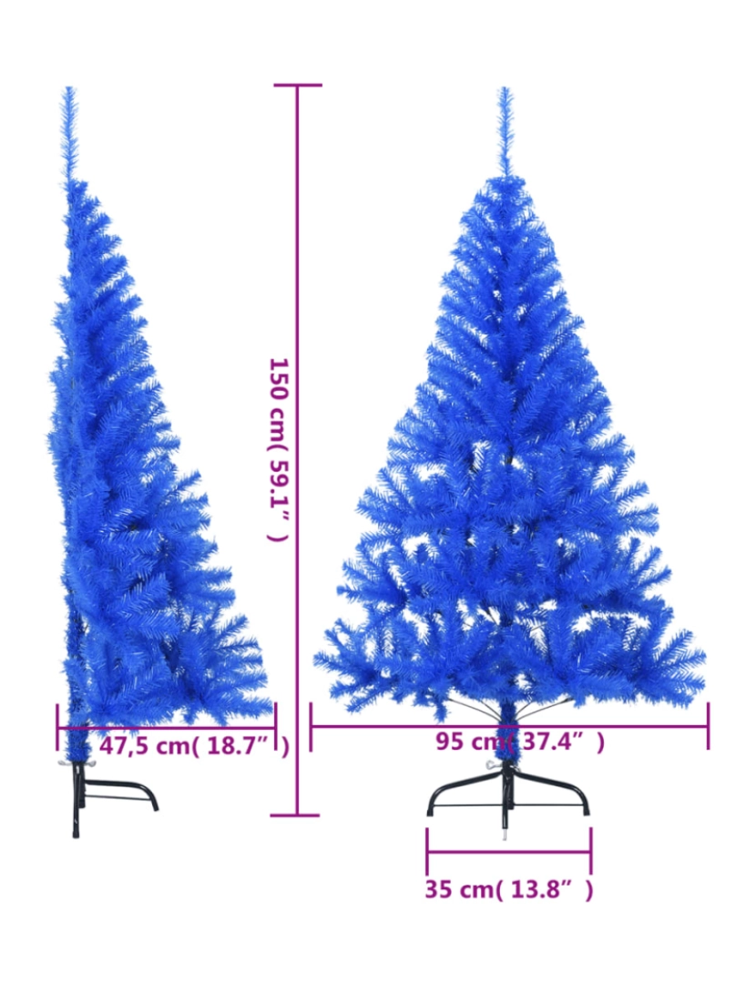 imagem de vidaXL Meia árvore de Natal artificial com suporte 150 cm PVC azul10