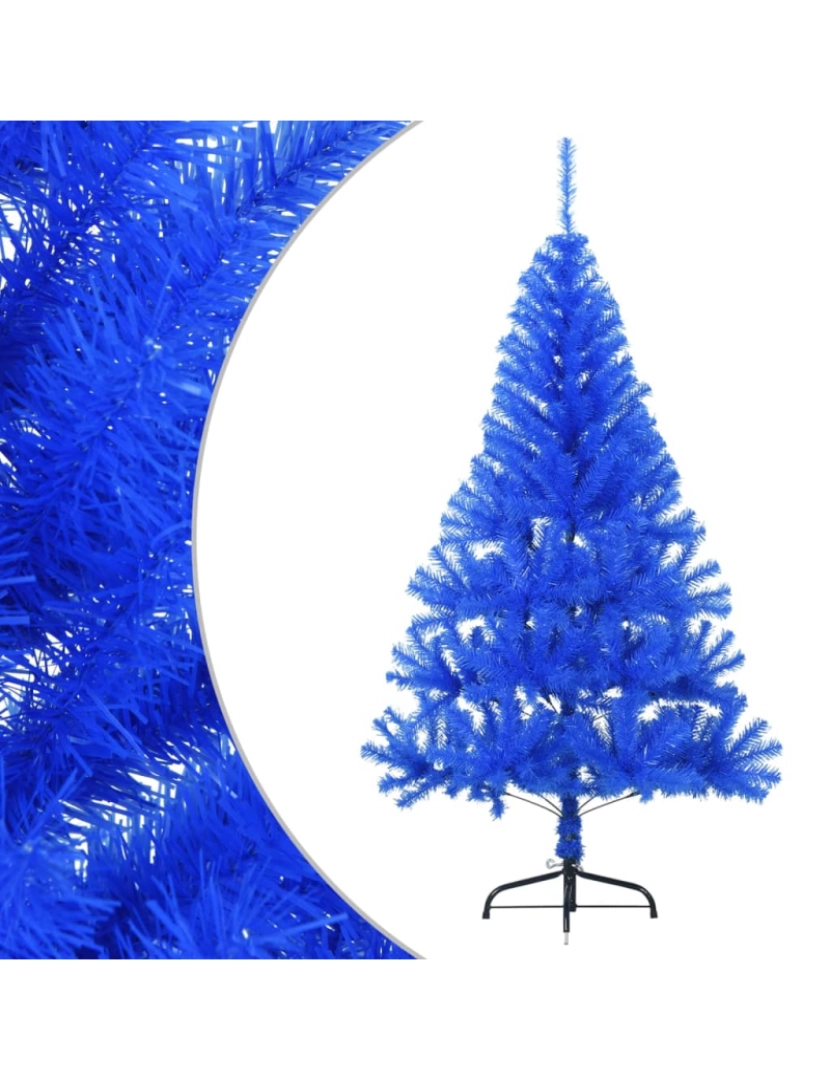 imagem de vidaXL Meia árvore de Natal artificial com suporte 150 cm PVC azul3