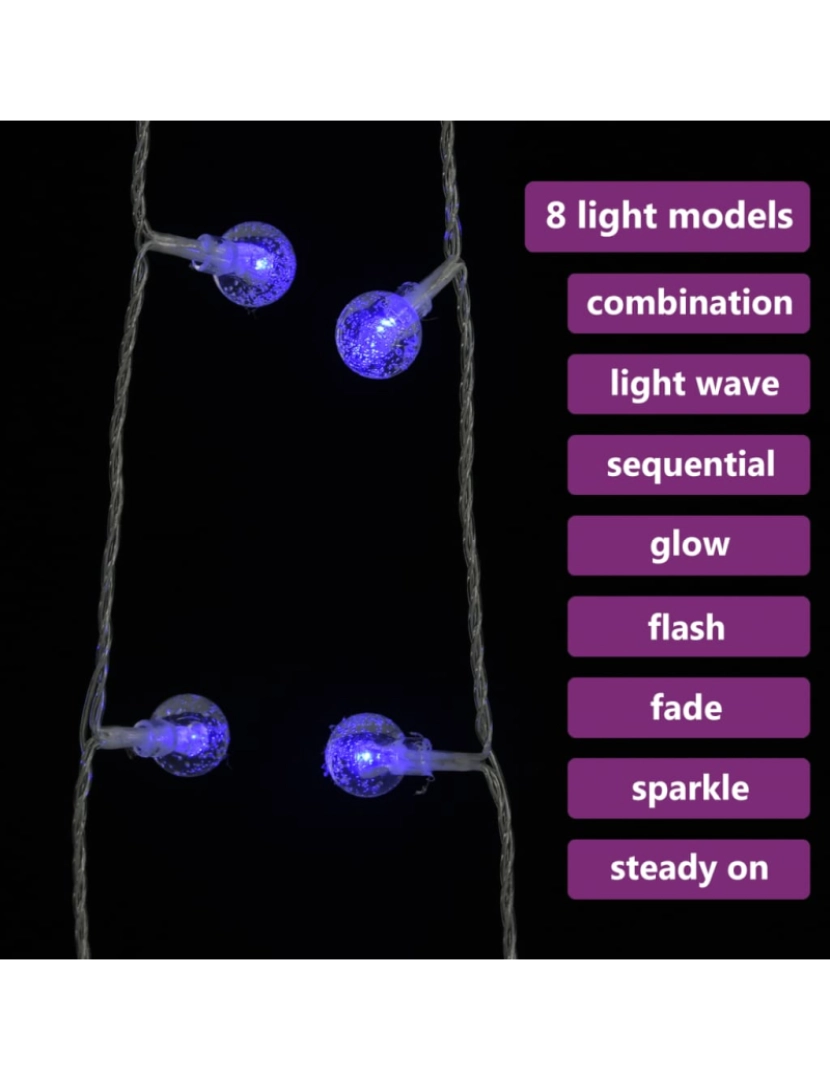 imagem de vidaXL Cordão de luzes em globo 40 m 400 LED 8 funções azul6