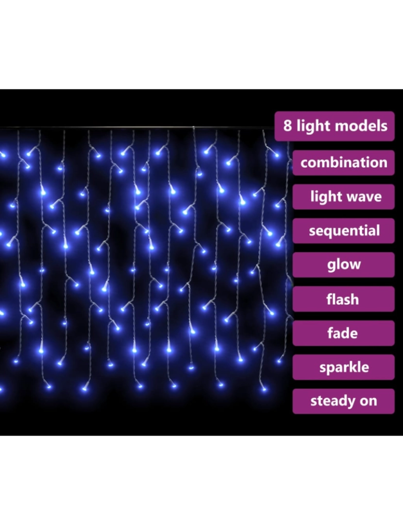 imagem de vidaXL Cortina luzes pingente gelo 10 m 400 LED 8 funções azul7