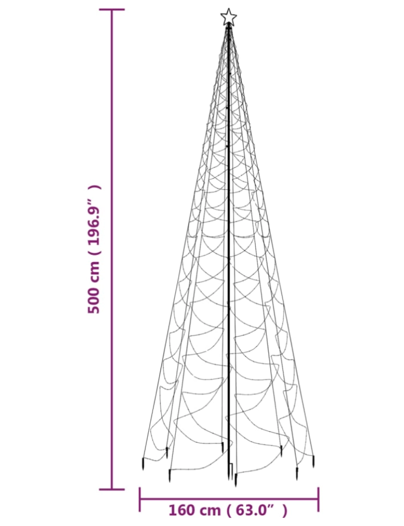 imagem de vidaXL Árvore de Natal c/ poste metal 1400 luzes LED 5 m azul11