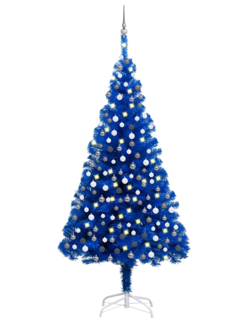 imagem de vidaXL Árvore Natal artificial pré-iluminada c/ bolas 210cm PVC azul2