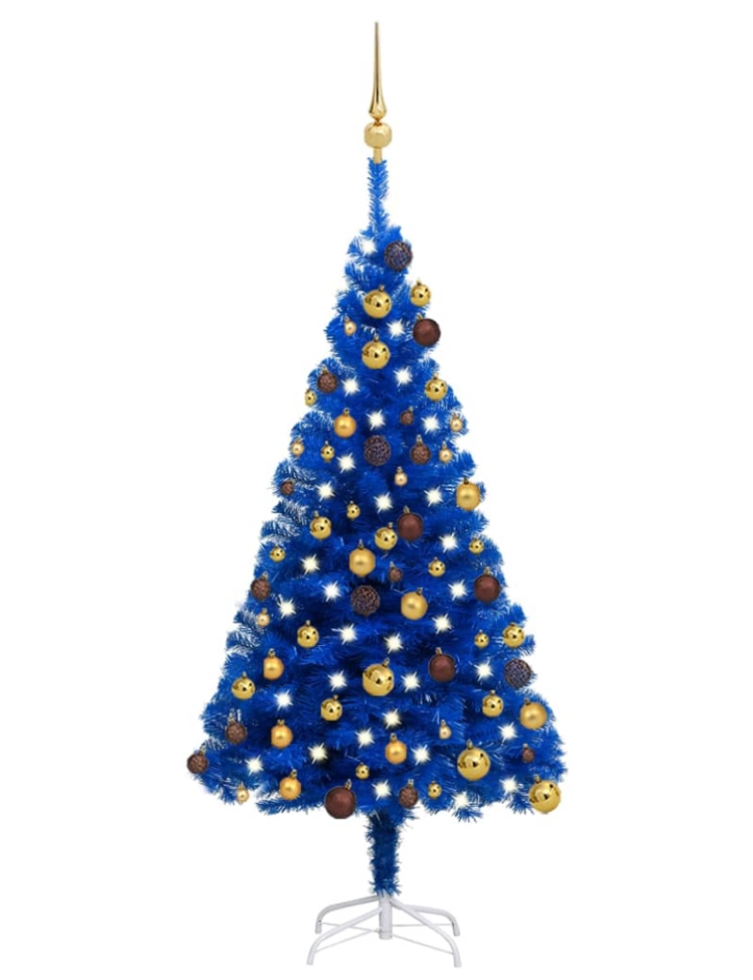 imagem de vidaXL Árvore Natal artificial pré-iluminada c/ bolas 120cm PVC azul2