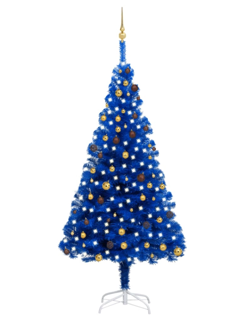 imagem de vidaXL Árvore Natal artificial pré-iluminada c/ bolas 240cm PVC azul2