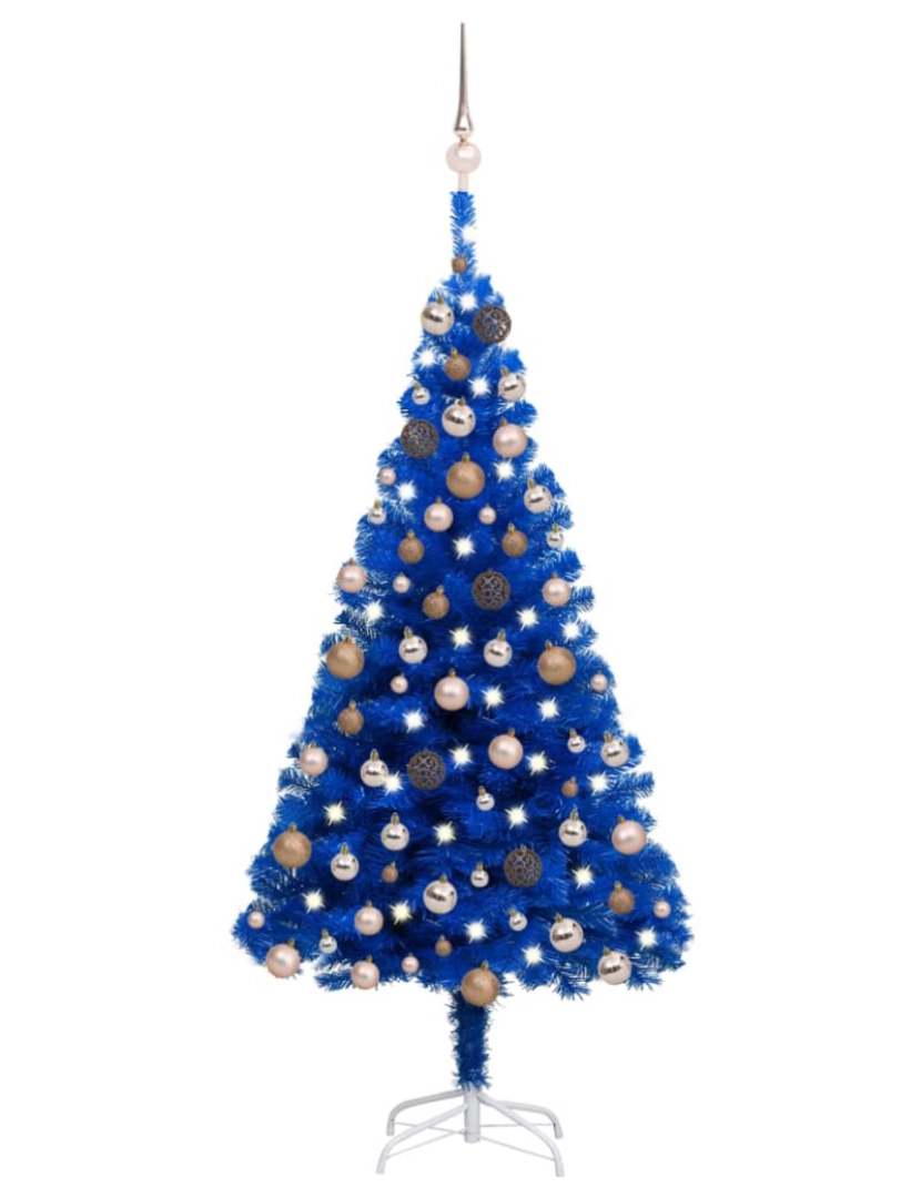 imagem de vidaXL Árvore Natal artificial pré-iluminada c/ bolas 120cm PVC azul2