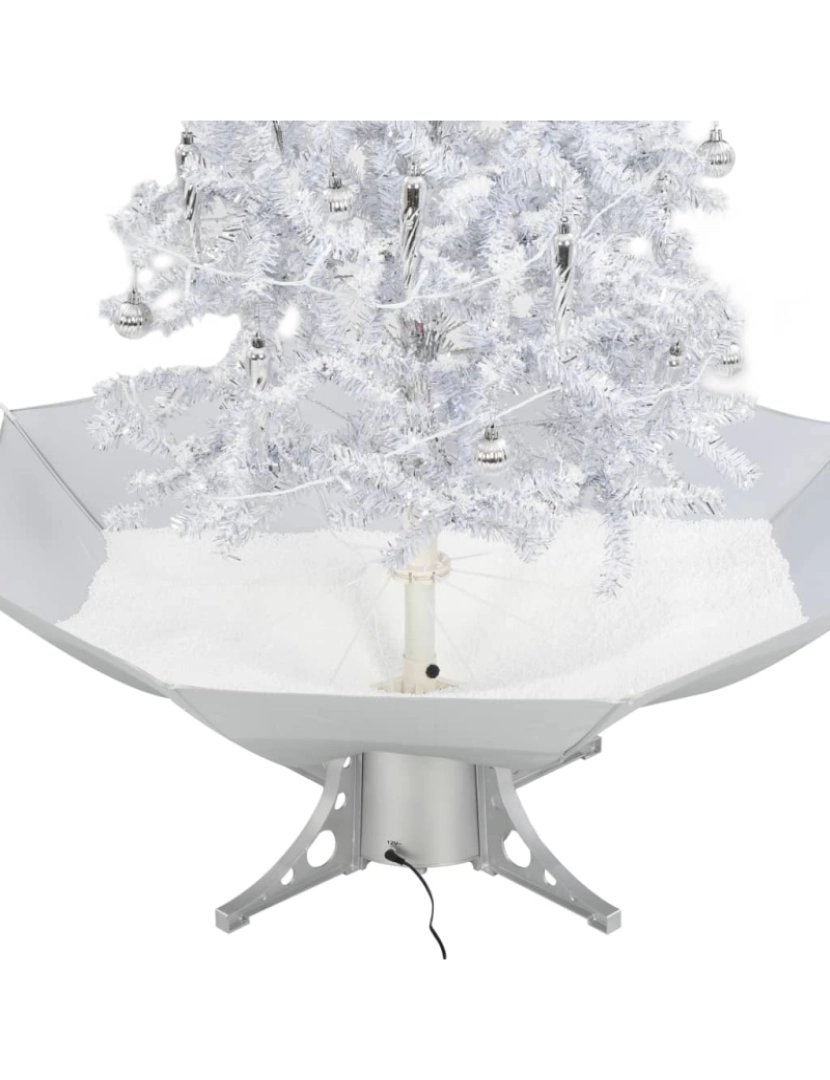 imagem de vidaXL Árvore de Natal c/ neve base formato guarda-chuva 140 cm branco9