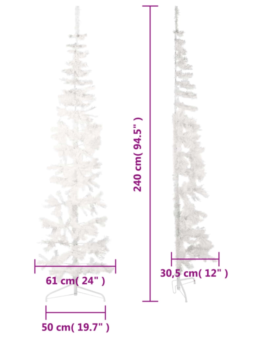 imagem de vidaXL Meia árvore de Natal fina com suporte 240 cm branco9