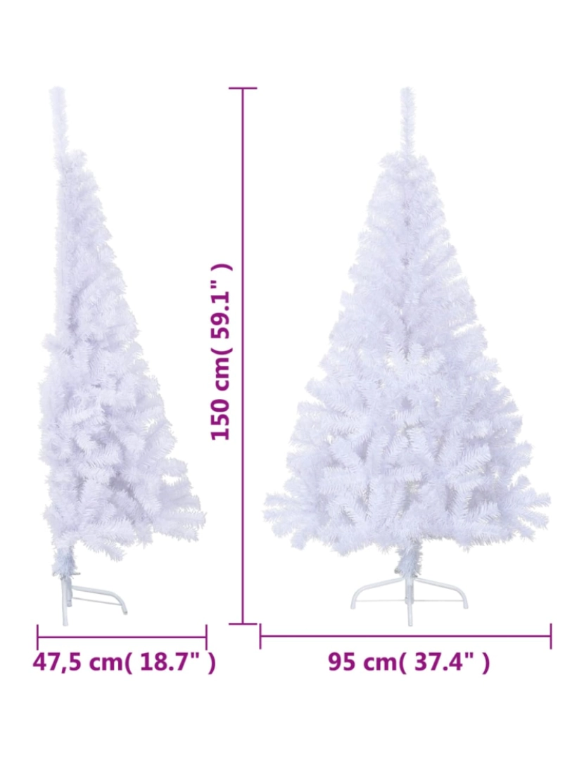 imagem de vidaXL Meia árvore de Natal artificial com suporte 150 cm PVC branco9