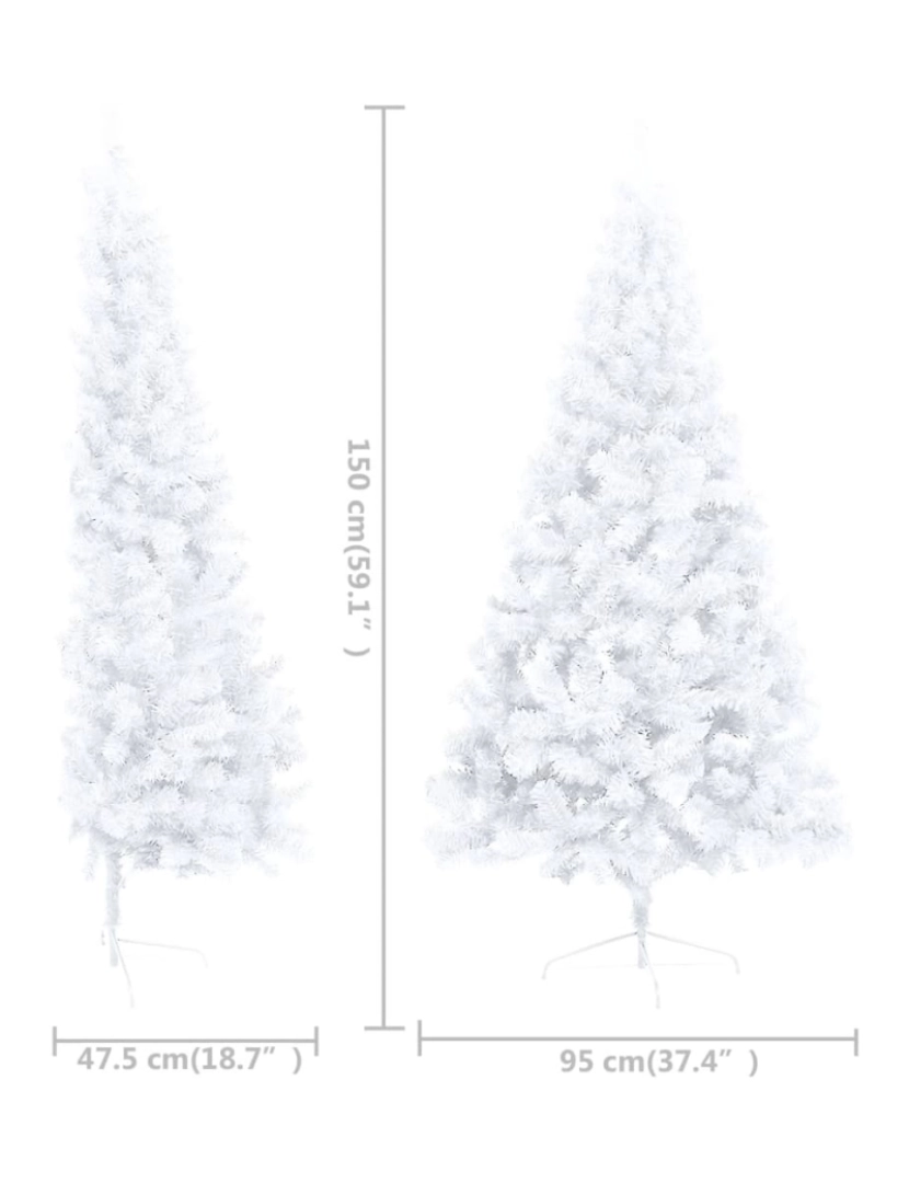 imagem de vidaXL Meia árvore Natal artificial pré-iluminada c/ bolas branco11