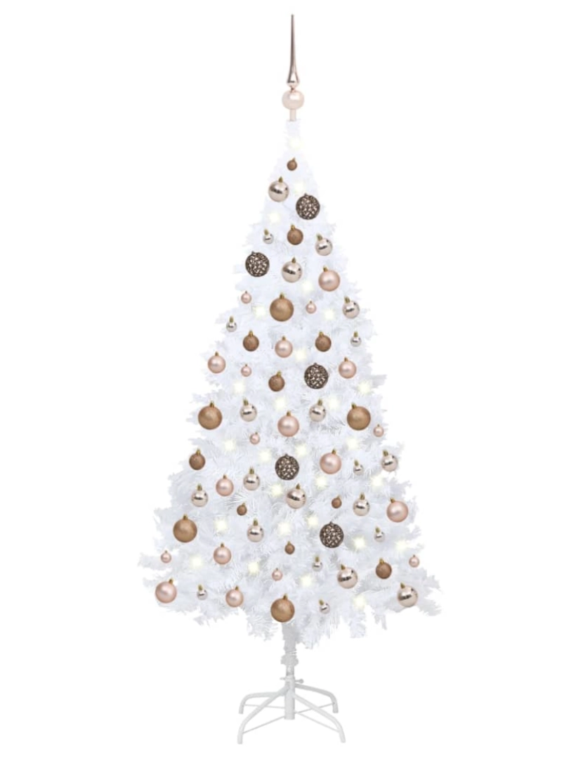 imagem de vidaXL Árvore Natal artificial pré-iluminada c/ bolas 150cm PVC branco1