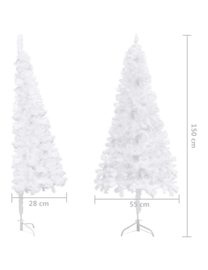 imagem de vidaXL Árvore Natal artif. canto c/ luzes LED/bolas 150 cm PVC branco11