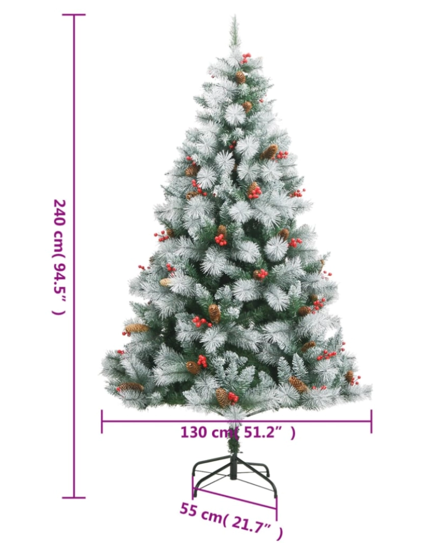 imagem de vidaXL Árvore de Natal artificial articulada c/ pinhas e bagas 240 cm10