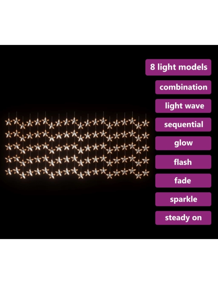 imagem de vidaXL Cortina iluminação c/ estrelas 500 LEDs 8 funções branco quente4