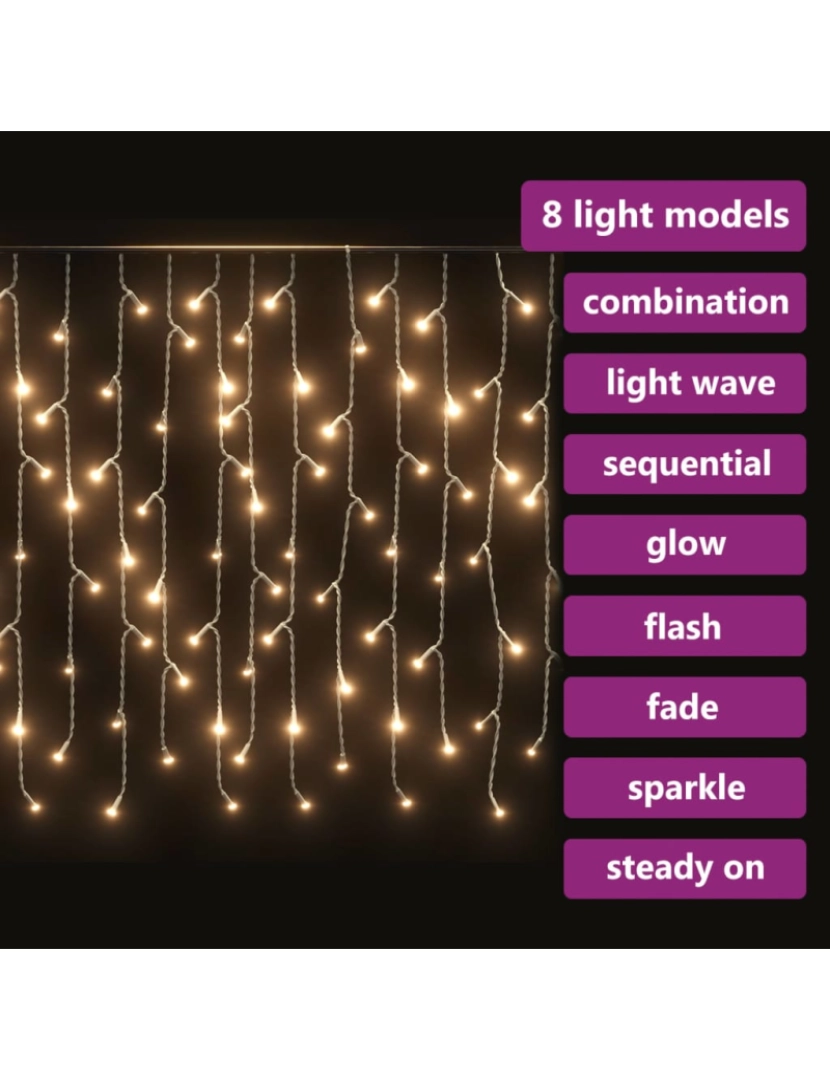 imagem de vidaXL Cortina luzes pingente gelo 10m 400 LED 8 funções branco quente7