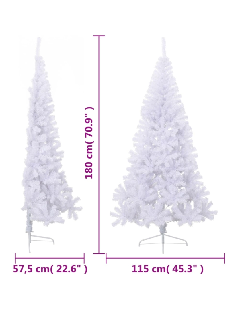 imagem de vidaXL Meia árvore de Natal artificial com suporte 180 cm PVC branco9