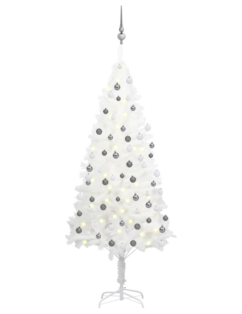 imagem de vidaXL Árvore Natal artificial pré-iluminada c/ bolas 180 cm branco2