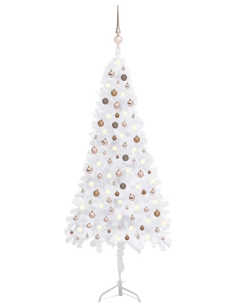 imagem de vidaXL Árvore Natal artif. canto c/ luzes LED/bolas 240 cm PVC branco2