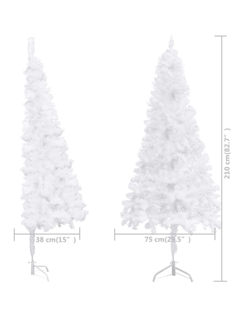 imagem de vidaXL Árvore de Natal artificial de canto 210 cm PVC branco10