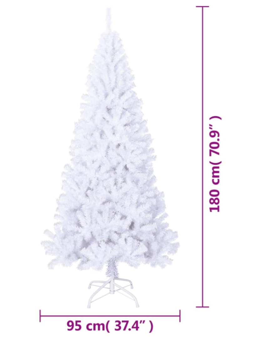 imagem de vidaXL Árvore de Natal artificial com ramos grossos 180 cm PVC branco7