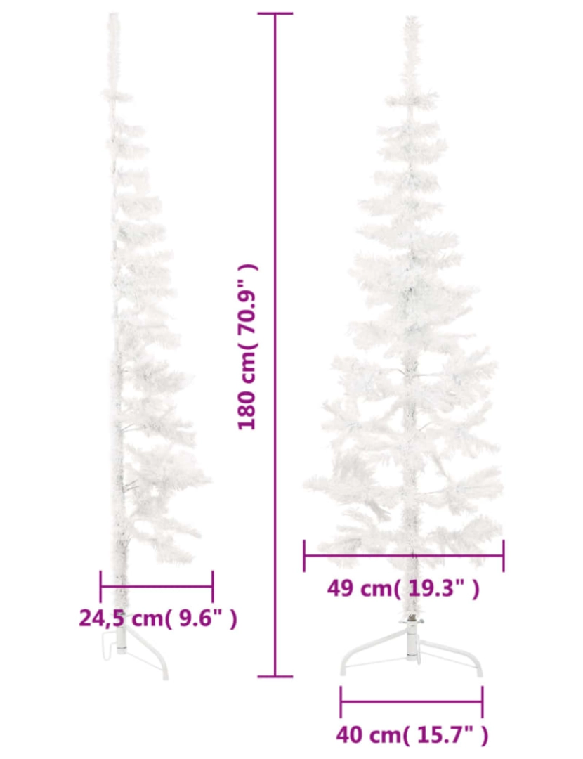 imagem de vidaXL Meia árvore de Natal fina com suporte 180 cm branco9