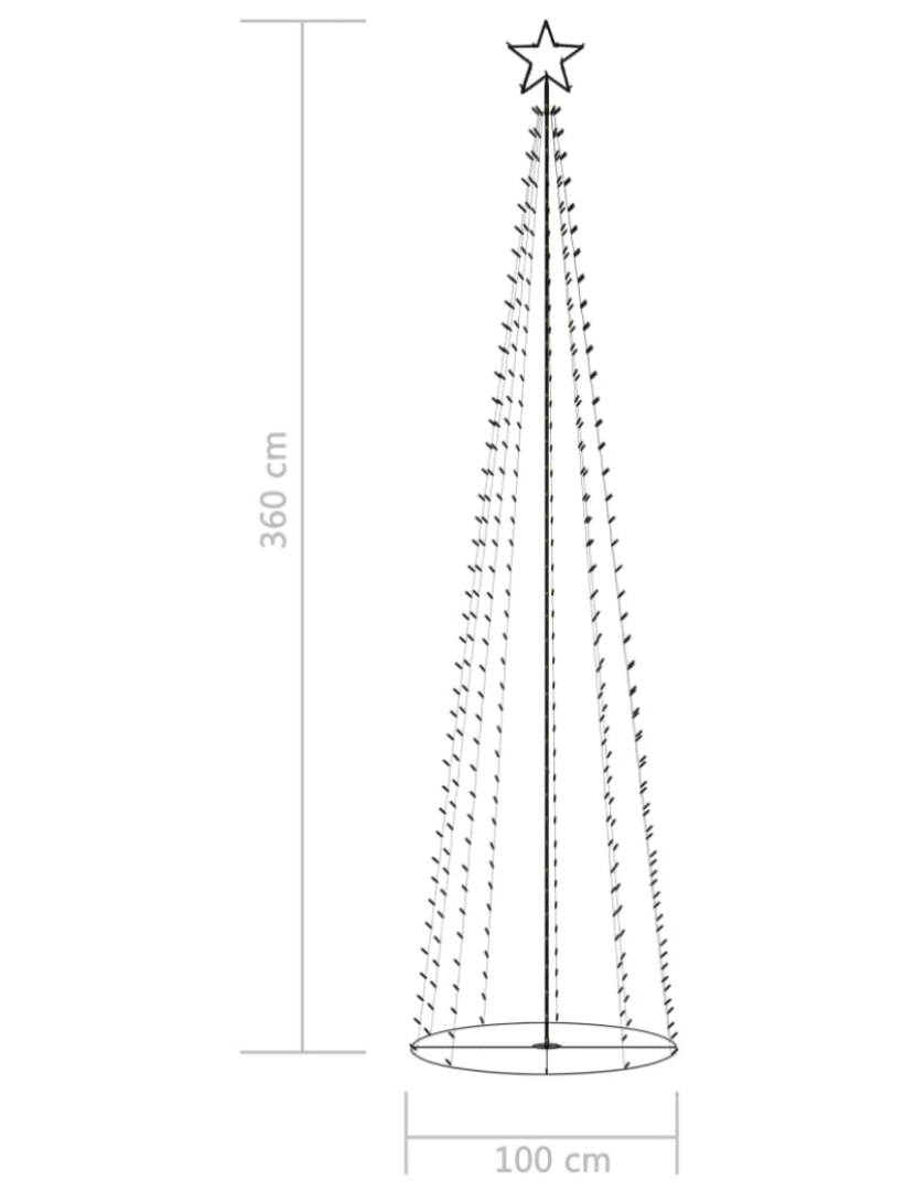 imagem de vidaXL Árvore de Natal em cone 400 luzes LED branco quente 100x360 cm8