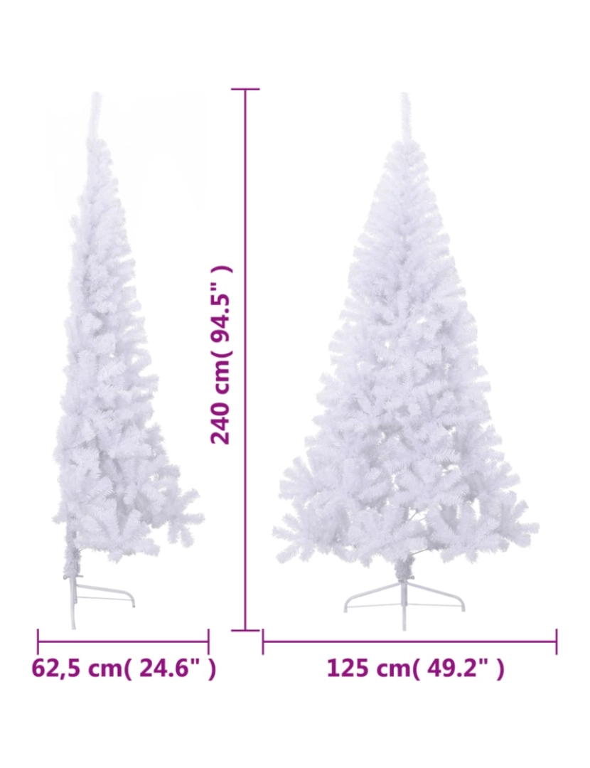 imagem de vidaXL Meia árvore de Natal artificial com suporte 240 cm PVC branco9