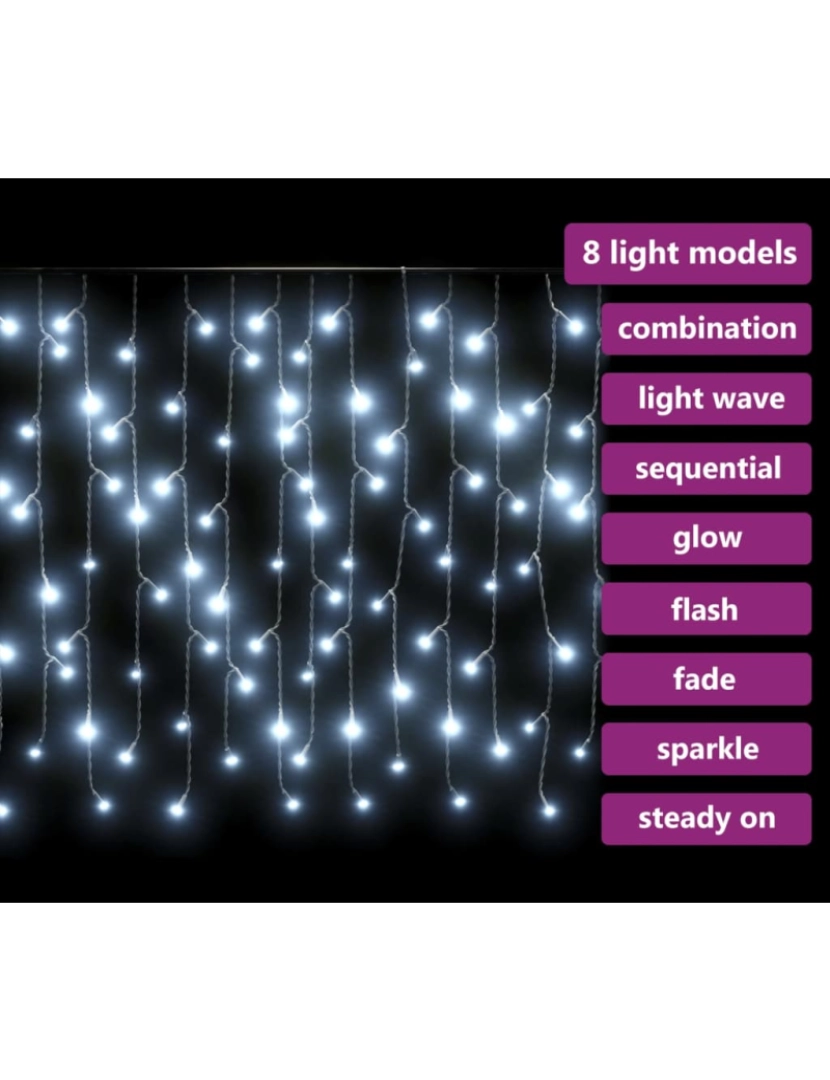 imagem de vidaXL Cortina luzes pingente gelo 10m 400 LED 8 funções branco frio6