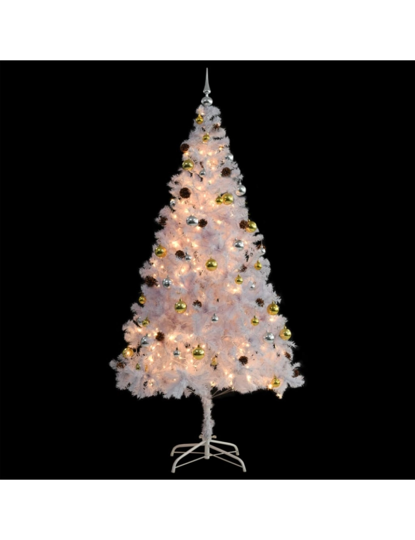 imagem de vidaXL Árvore de Natal artificial pré-iluminada enfeites 210cm branco5