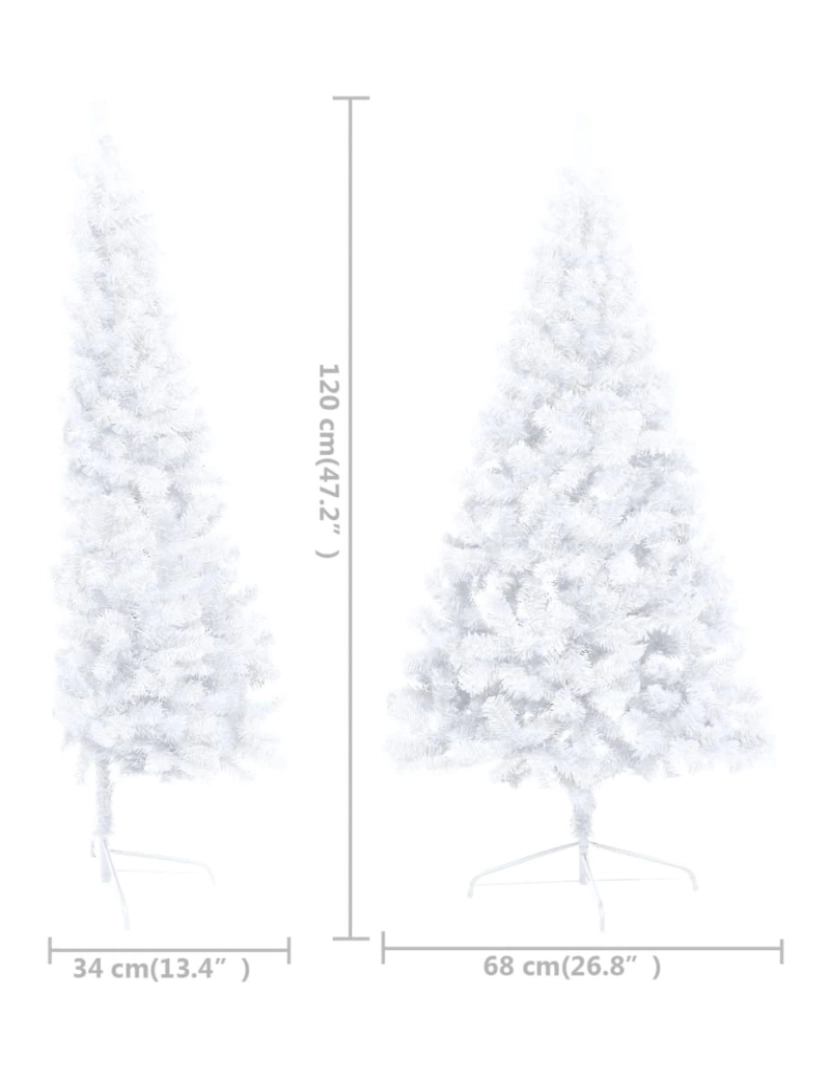 imagem de vidaXL Meia árvore Natal artificial pré-iluminada c/ bolas branco11