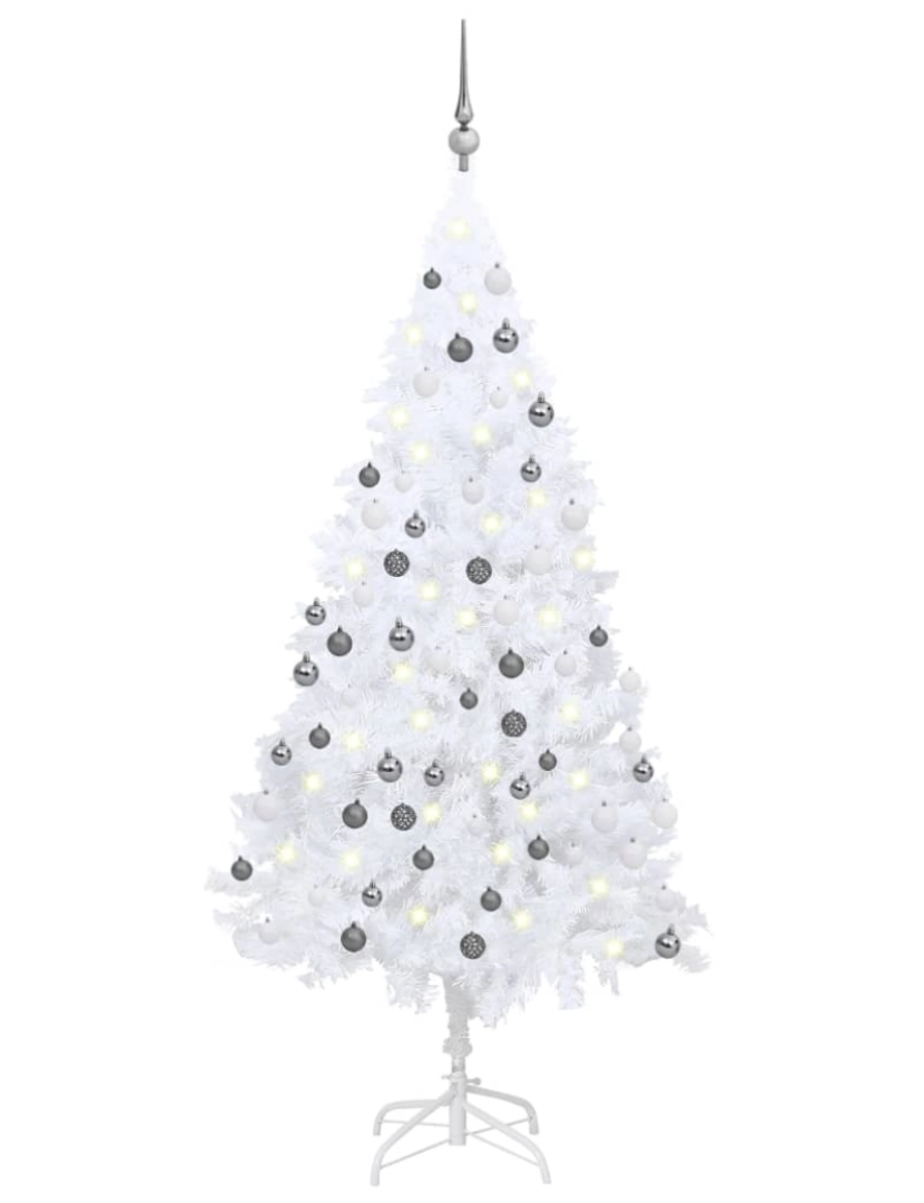 imagem de vidaXL Árvore Natal artificial pré-iluminada c/ bolas 120cm PVC branco1