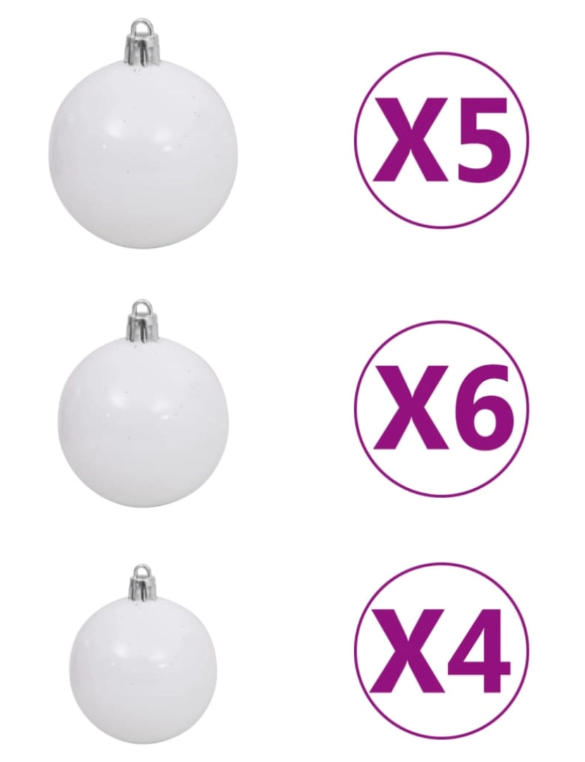 imagem de vidaXL Árvore Natal artificial pré-iluminada c/ bolas 120cm PVC branco8