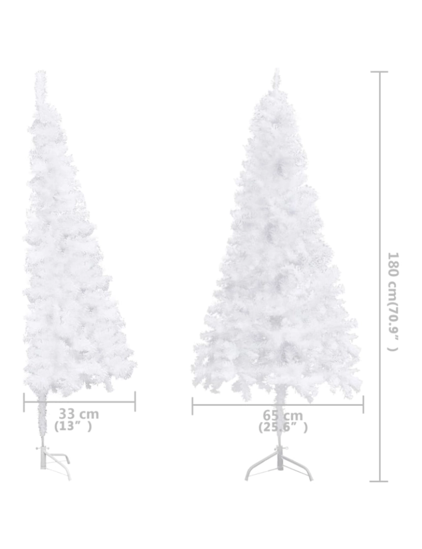 imagem de vidaXL Árvore Natal artif. canto c/ luzes LED/bolas 180 cm PVC branco11