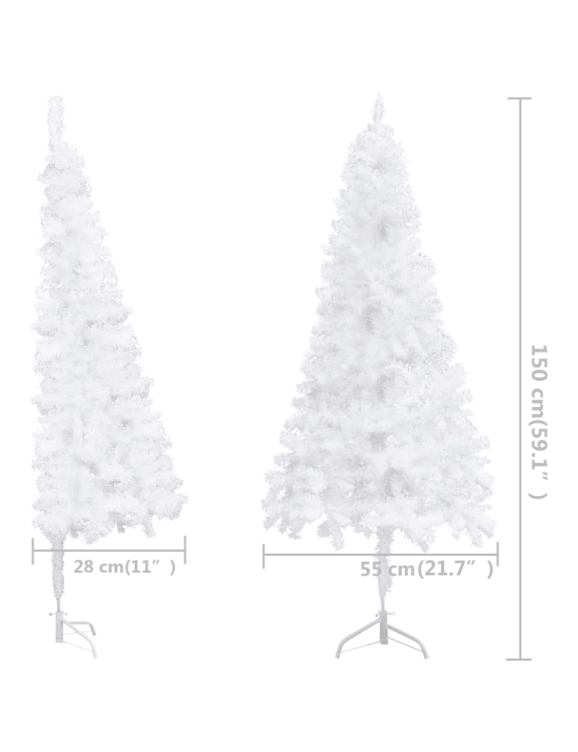 imagem de vidaXL Árvore de Natal artificial de canto 150 cm PVC branco10