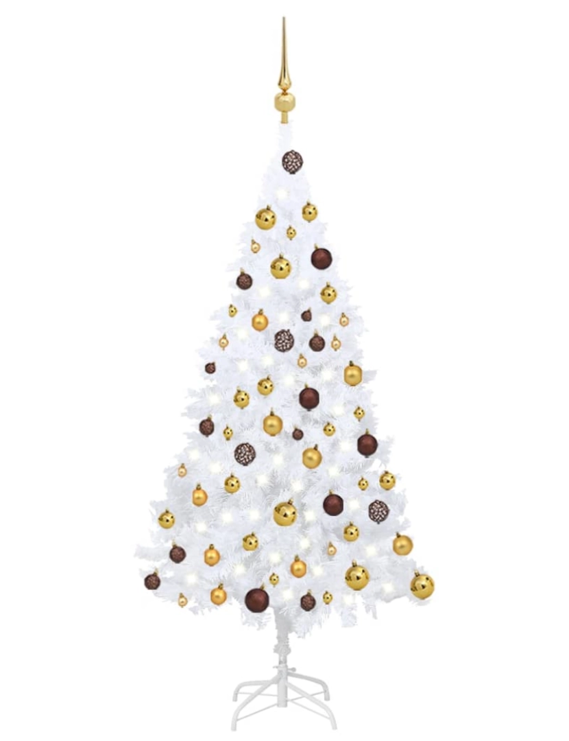 imagem de vidaXL Árvore Natal artificial pré-iluminada c/ bolas 120cm PVC branco2