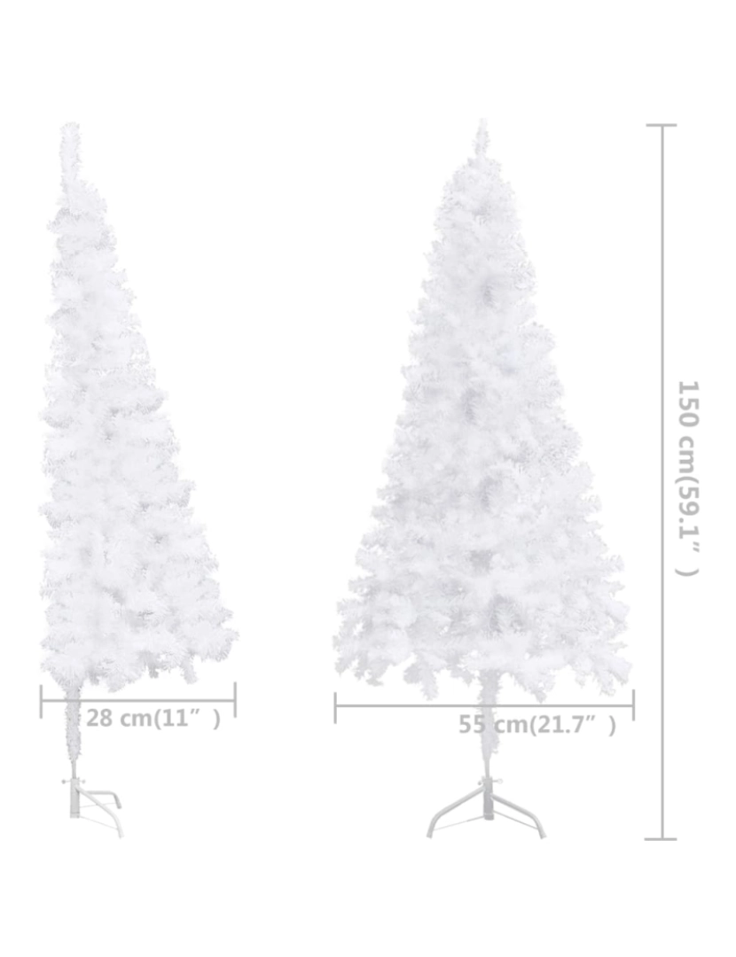 imagem de vidaXL Árvore Natal artif. canto c/ luzes LED/bolas 150 cm PVC branco11