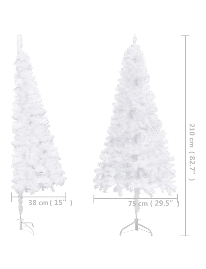 imagem de vidaXL Árvore Natal artif. canto c/ luzes LED/bolas 210 cm PVC branco11