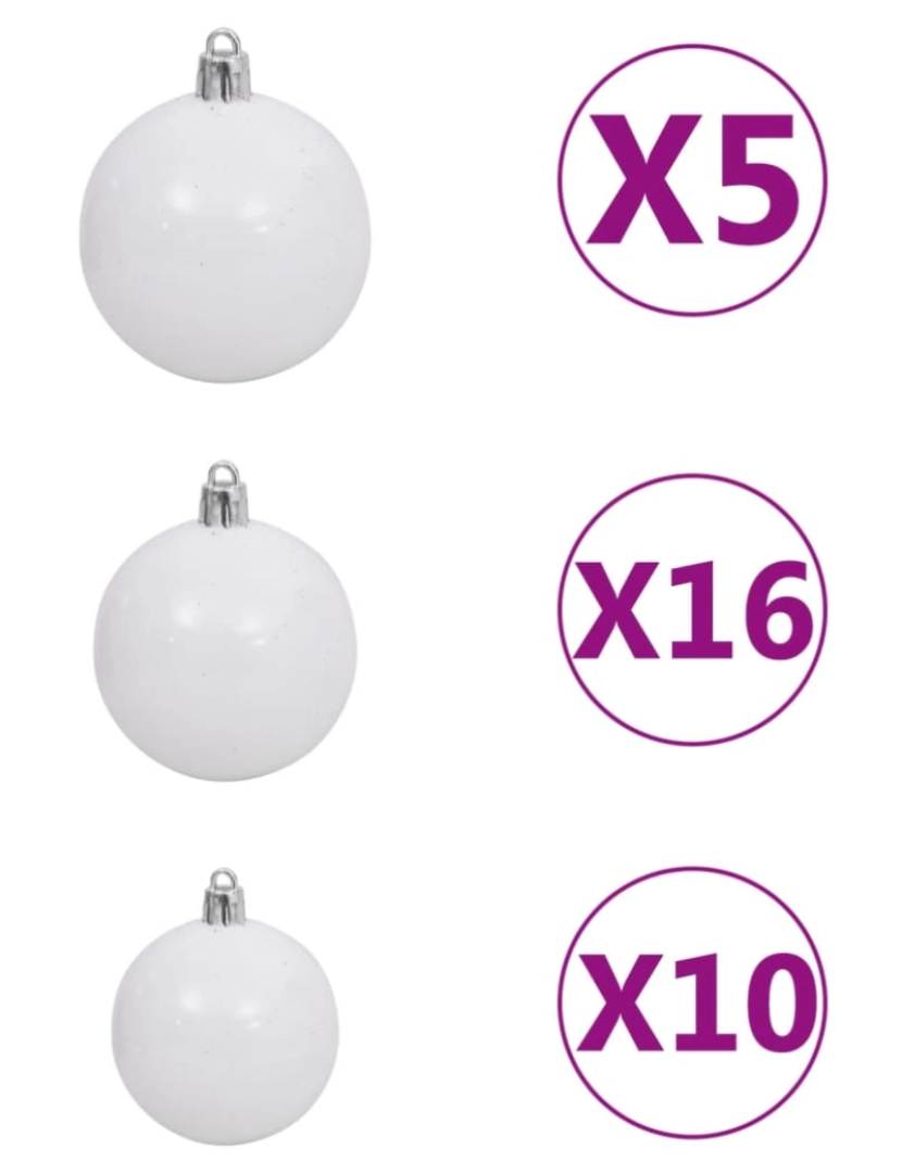 imagem de vidaXL Conj. de bolas de natal 120 pcs + pico e 300 LEDs branco/cinza10